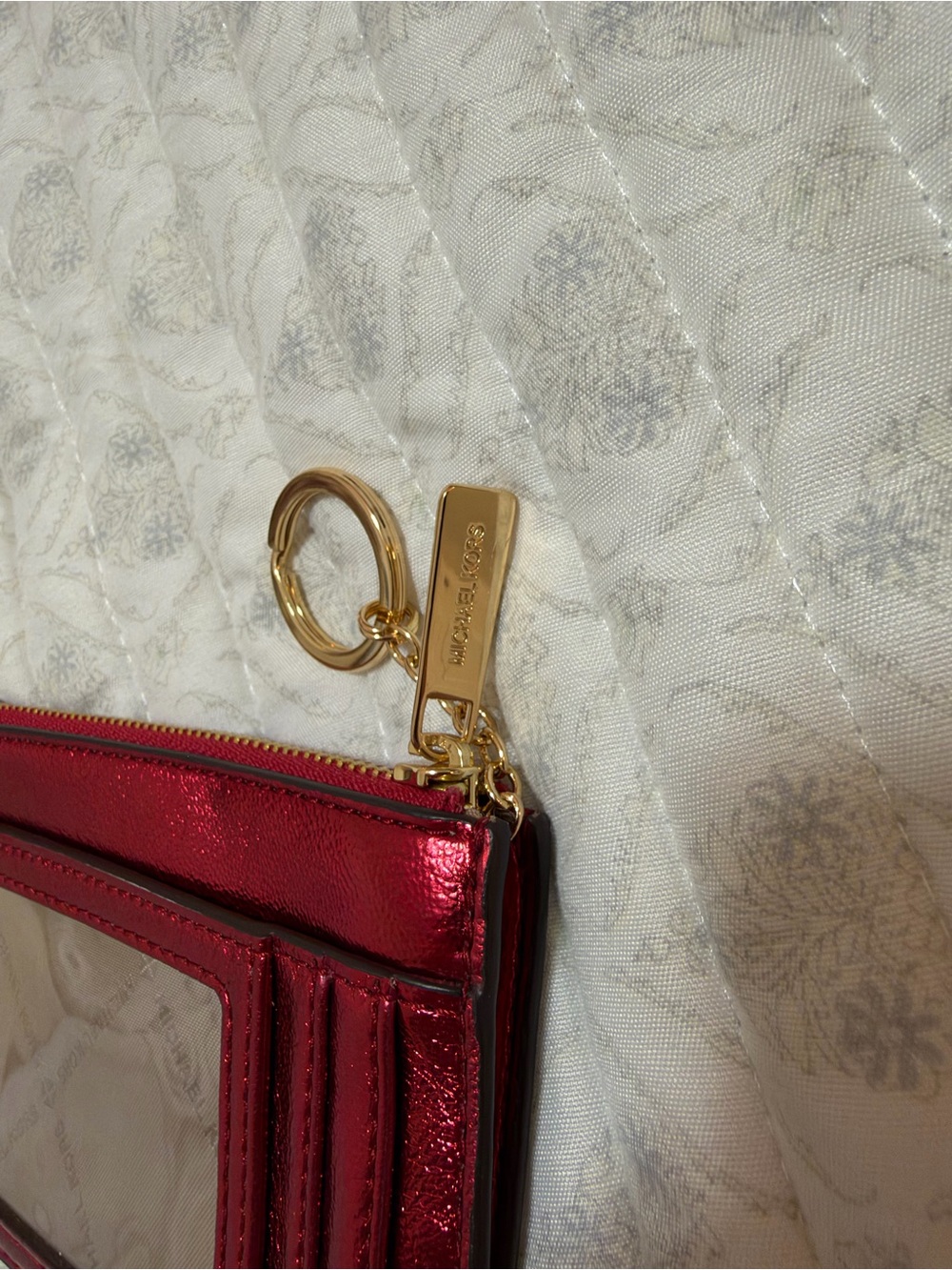 NWOT Michael Kors Metallic Red Card Case with Gold Keyring - Picture 3 of 4
